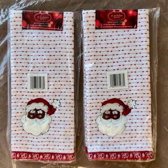 St. Nicholas Square Holiday Africanamerican Santa Hand Towels Qty 2